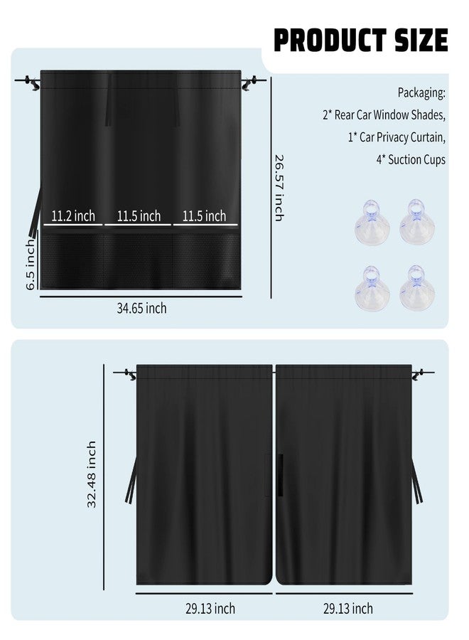 Figpade 3PCS Upgraded Rear Car Window Shades,2PCS Window Shade for Car & 1PC Cars Privacy Curtain with Storage Pockets,Essential Windows Cars Shades for Sun Shading & Privacy Protection - Image 2