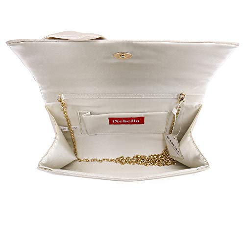 IXEBELLA Satin Evening Bag Bow Flap Clutch Purse for Women Formal Party/Prom/Wedding (Champagne) - Image 4