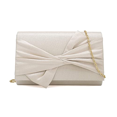 IXEBELLA Satin Evening Bag Bow Flap Clutch Purse for Women Formal Party/Prom/Wedding (Champagne) - Image 2