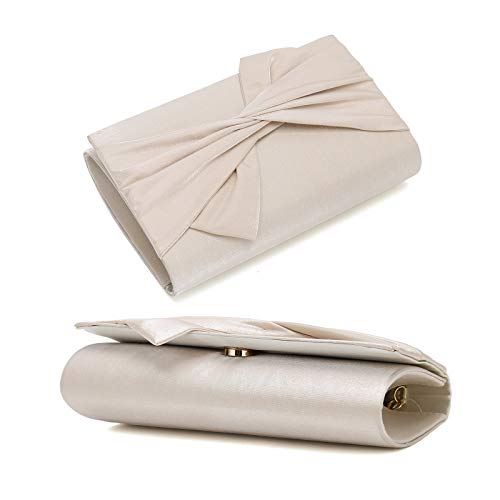 IXEBELLA Satin Evening Bag Bow Flap Clutch Purse for Women Formal Party/Prom/Wedding (Champagne) - Image 5