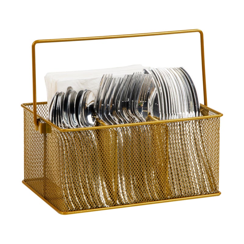 Mind Reader Utensil Holder Silverware Organizer Caddy Cutlery Holder Kitchen Metal Mesh 10L x 7W x 475H Gold