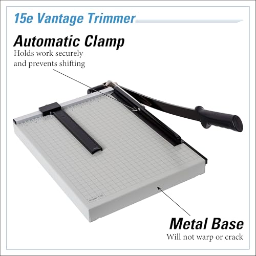 Dahle 15e Vantage Paper Trimmer, 15" Cut Length, 15 Sheet, Automatic Clamp, Adjustable Guide, Metal Base with 1/2" Gridlines, Guillotine Paper Cutter - Image 3