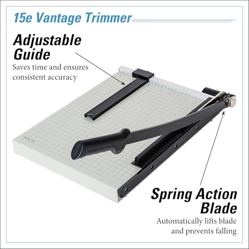 Dahle 15e Vantage Paper Trimmer, 15" Cut Length, 15 Sheet, Automatic Clamp, Adjustable Guide, Metal Base with 1/2" Gridlines, Guillotine Paper Cutter - Image 2