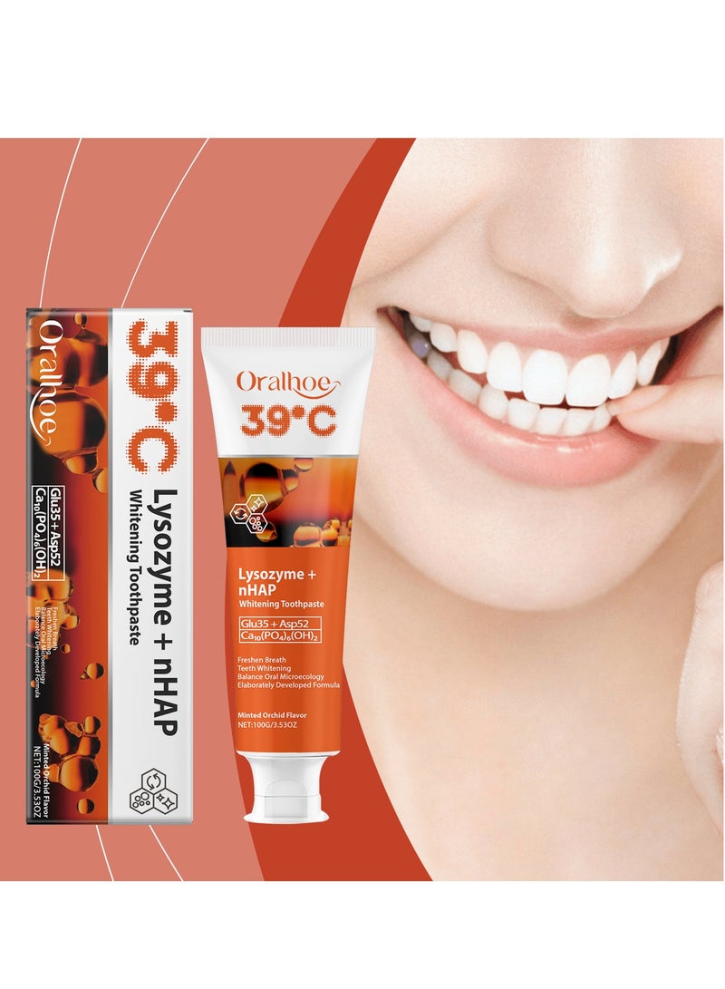 أورالحوي معجون أسنان ليزوزيم مبيض 39 درجة مئوية - العناية برائحة الفم والعناية المضادة للالتهابات لصحة الأسنان واللثة (100 جم) - Image 2