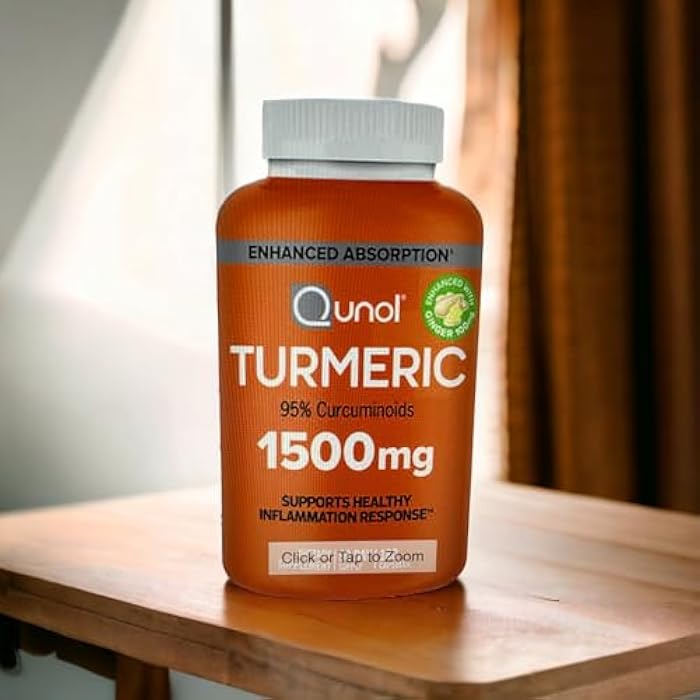 Qunol Turmeric Curcumin with Black Pepper and Ginger, Qunol 1500mg Turmeric Extract with 95% Curcuminoids, Enhanced Absorption, Supports Healthy Inflammation Response, 180 Vegetarian Capsules - Image 1