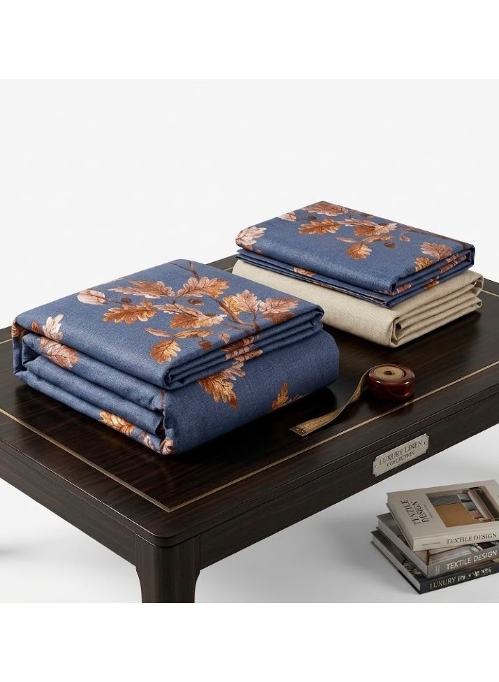 3-Piece 150 GSM Microfiber King Size Bed Sheet Set - Elegant Oak Leaf & Acorn Print on Denim Blue, Includes 1 Flat Sheet (270x250 CM) & 2 Pillowcases (50x75 CM) - Image 3