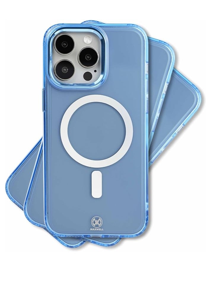 Maxwell Electronics Maxwell Crystalline Compatible with MagSafe Case for iPhone 15 Pro - Clear Drop-Proof Protective Cover with Metallic Camera Lens Protection, Wireless Charging Compatible (Blue) - Image 1