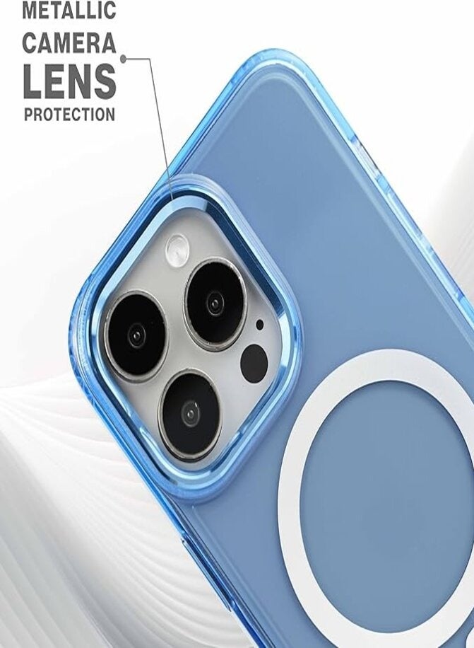 Maxwell Electronics Maxwell Crystalline Compatible with MagSafe Case for iPhone 15 Pro - Clear Drop-Proof Protective Cover with Metallic Camera Lens Protection, Wireless Charging Compatible (Blue) - Image 2