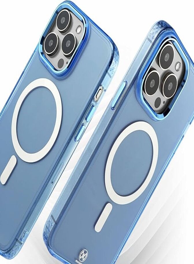 Maxwell Electronics Maxwell Crystalline Compatible with MagSafe Case for iPhone 15 Pro - Clear Drop-Proof Protective Cover with Metallic Camera Lens Protection, Wireless Charging Compatible (Blue) - Image 3