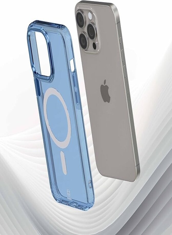 Maxwell Electronics Maxwell Crystalline Compatible with MagSafe Case for iPhone 15 Pro - Clear Drop-Proof Protective Cover with Metallic Camera Lens Protection, Wireless Charging Compatible (Blue) - Image 5