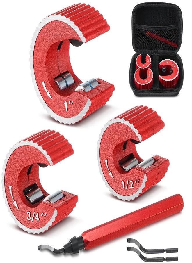 Yaocom Copper Tubing Cutter Set, 3 Pcs Copper Pipe Cutter Tool, 1/2 In, 3/4 In, and 1 In. Cutters, Reaming Pen, 3 Cutters Handles with Storage Case - Image 1