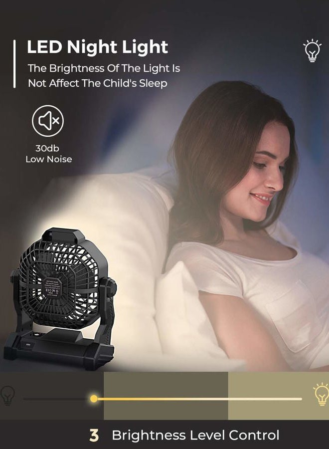 JINLICTE Camping Fan with LED Lantern, 36 Hours 9 Inch Portable Rechargeable Battery Powered Fan with Stepless Speed and Quiet Battery Operated for Picnic, Barbecue, Fishing, Travel, Home, Tent - Image 5