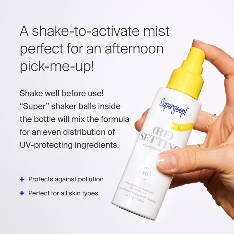 Supergoop! (Re setting Refreshing Mist - 1 fl oz, Pack of 2 - SPF 40 PA+++ Facial Mist - Sets Makeup, Refreshes UV Protection & Helps Filter Pollution - Light, Natural Scent - Image 2