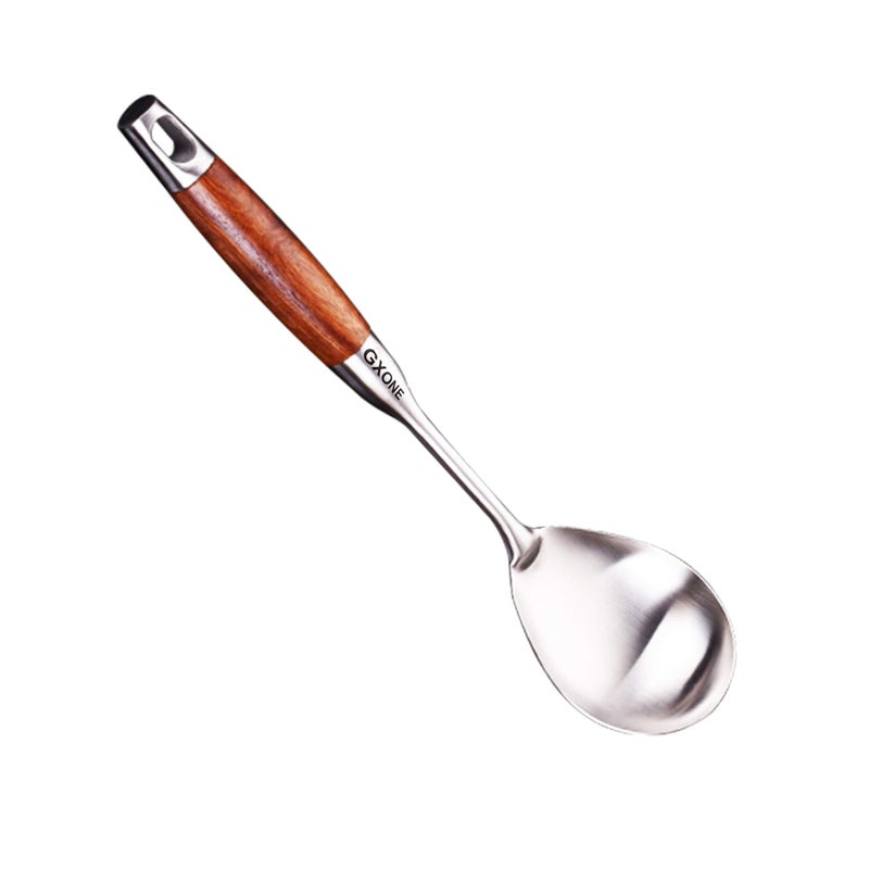 GXONE Large Serving Spoons304 Stainless Steel Cooking Spoon with Heat Resistant Wooden HandleSilver124Inch