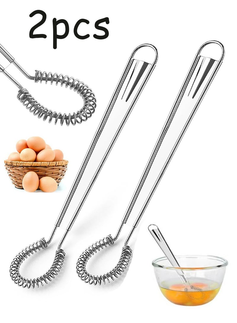 2PCS Stainless Steel Mini Whisks Spring Coil Wire Egg Beater, Handheld Small Egg Whisk Beater Manual Hand Whisker for Coffee Sauce Milk Mixing - Image 1