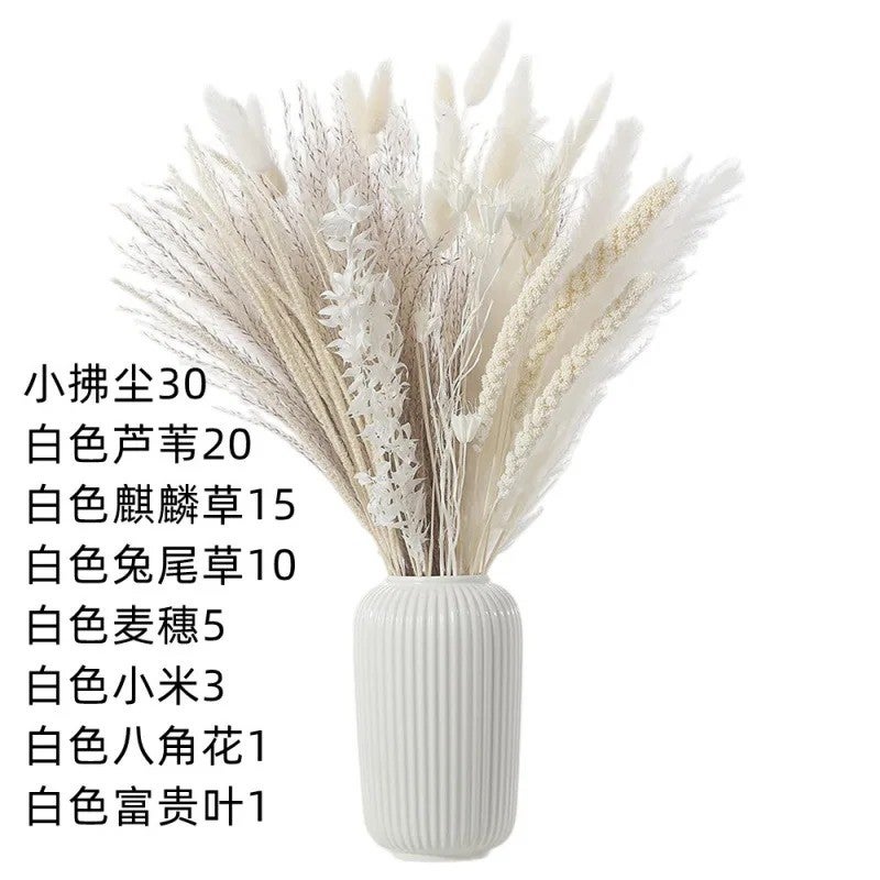 Y&D Fluffy Pampas Grass Dried Flowers Bouquet - Natural Bunny Tail Dried Plants Arrangement - Wedding Party Home Decor Centerpiece - Image 1
