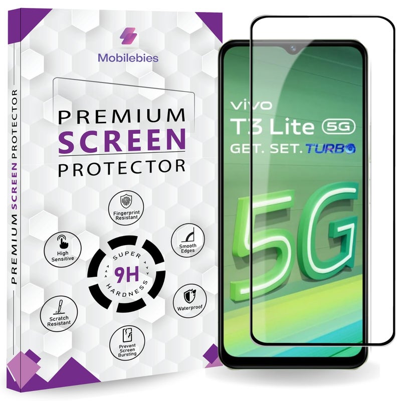 Mobilebies Premium Tempered Glass Screen Protector Guard For Vivo T3 lite (6.56 Inch, Pack of 1) | Edge to Edge Coverage With Easy to installation kit - Image 1