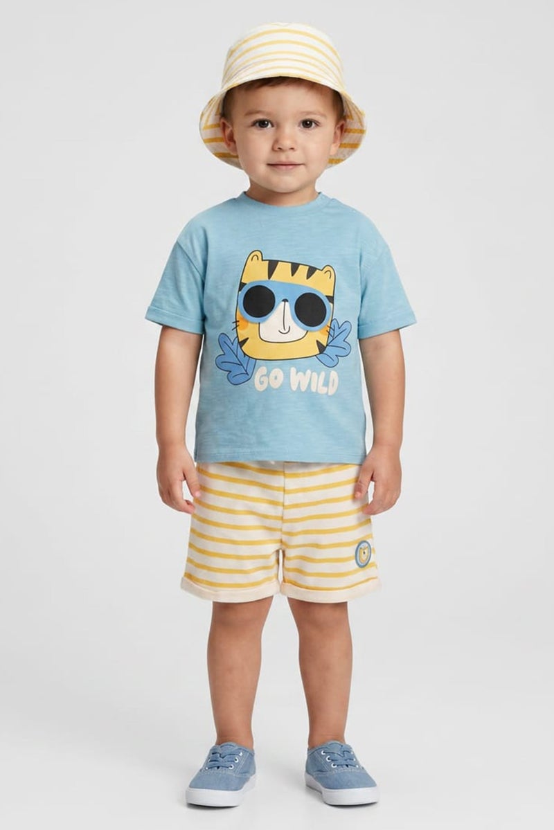 Lily & Jack Toddlers Boy 3 Pieces Graphic Print T-Shirt With Shorts And Bucket Hat Set, Multicolor - Image 1