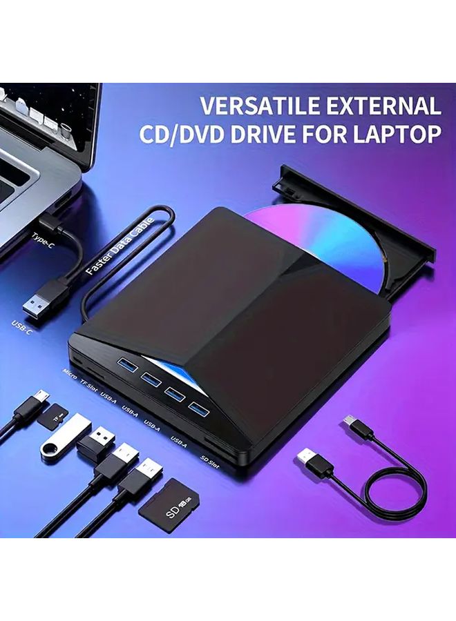 1 قطعة من محرك أقراص CD DVD محمول USB 3.0 2 في 1 أسود، للحرق والتشغيل، متوافق مع أجهزة الكمبيوتر المحمولة والمكتبية وأجهزة Mac، يعمل بالطاقة عبر USB ولا يحتاج إلى بطارية، تصميم مضغوط للاستخدام المنزلي والمكتبي، نقل بيانات متعدد الاستخدامات، اتصال عالي الجودة، مشغل DVD محمول للتلفزيون وملحقات الكمبيوتر المحمول - Image 1