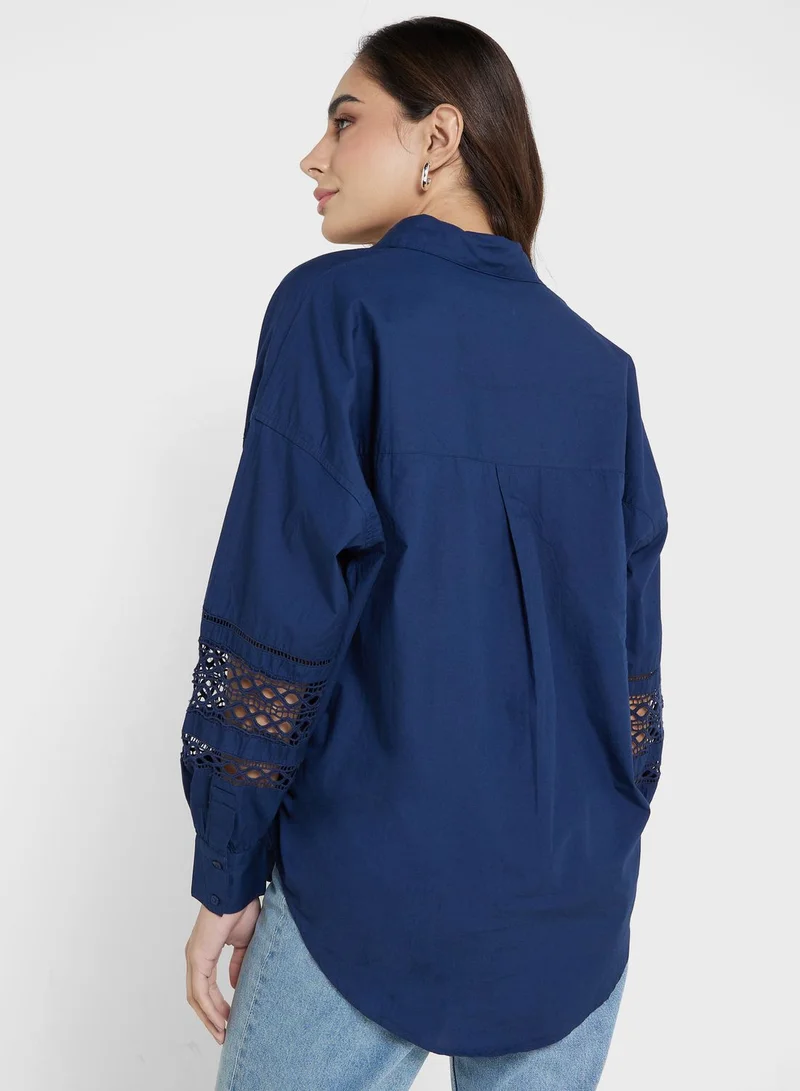 French Connection Embroidered Button Down Shirt