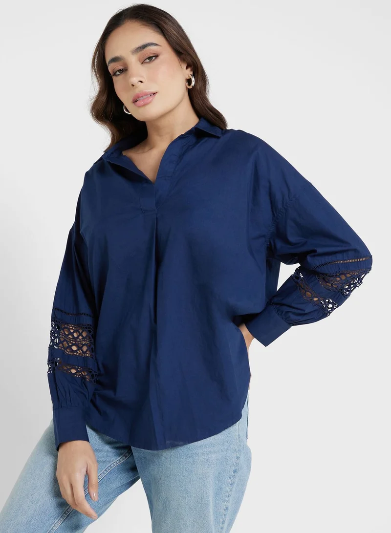 French Connection Embroidered Button Down Shirt