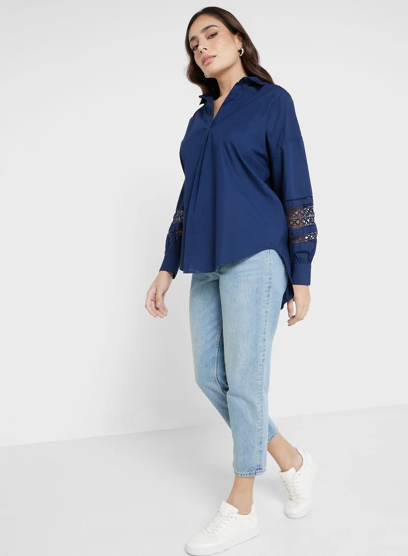 French Connection Embroidered Button Down Shirt