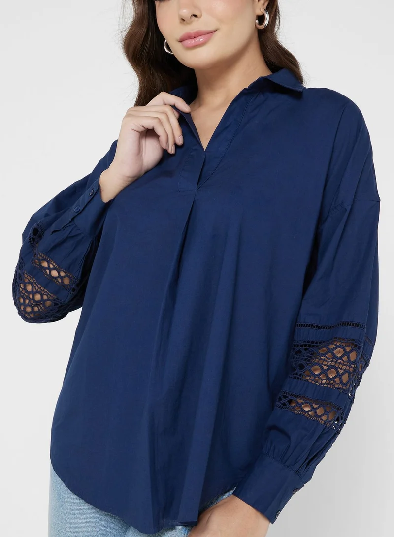 French Connection Embroidered Button Down Shirt