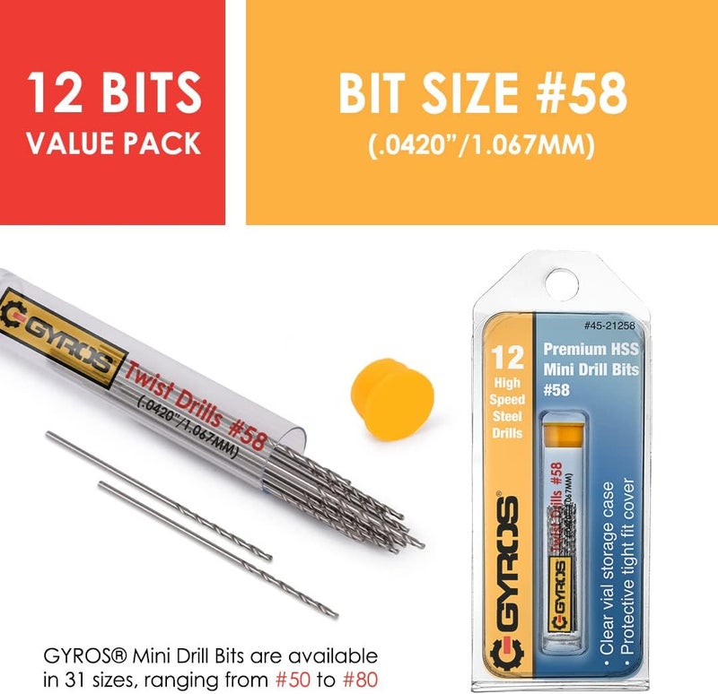 Gyros Mini Twist Drill Bits Set #58 - 12 High Speed Steel Precision Micro Drill Bits with Clear Storage Vial - Image 4