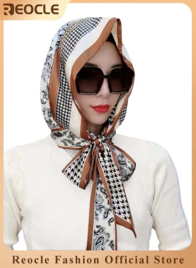 REOCLE Women's Turbans with Double Sided Sun Protection Turban Head Wraps Soft One Piece Hijab Long Turban Full Head Scarf Mulberry Silk Sunscreen Visor - Image 1