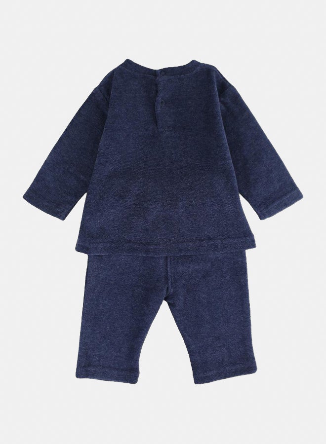 بمبيلو طقم قطعتين من المخمل الناعم للبنات الصغار – كحلي مع طباعة أرنب يأكل - Image 2