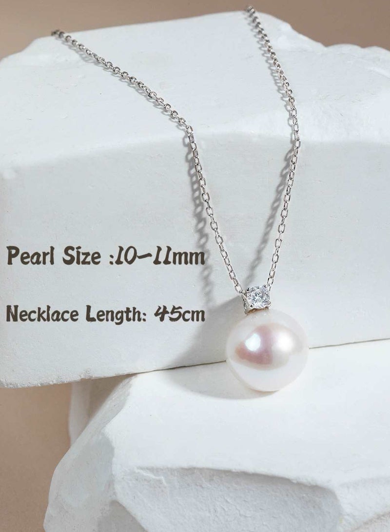 LUSTRE Freshwater Pearl Necklace Pendant 10-11mm with 925 Sterling Silver Chain, Near-Round with Natural Markings - An Elegant Gift for Eid, Weddings and Mothers - Image 2