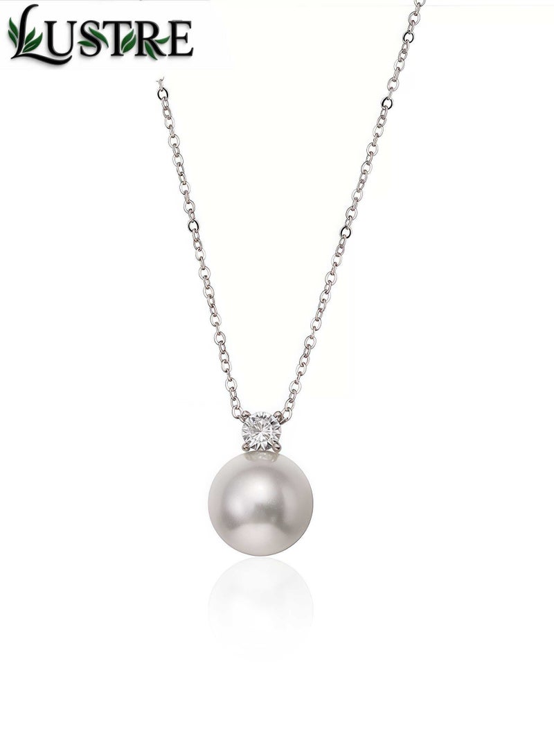 LUSTRE Freshwater Pearl Necklace Pendant 10-11mm with 925 Sterling Silver Chain, Near-Round with Natural Markings - An Elegant Gift for Eid, Weddings and Mothers - Image 1