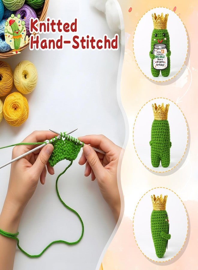 MAMAGIFTREE Funny 13th Birthday Gifts Decorations Card for Boy Girl -Have a Dill-ightful Birthday! Handmade Crochet Crown Pickle, 13 Year Old Gift for Teens 13 Son Daughter Grandchild Sister - Image 4