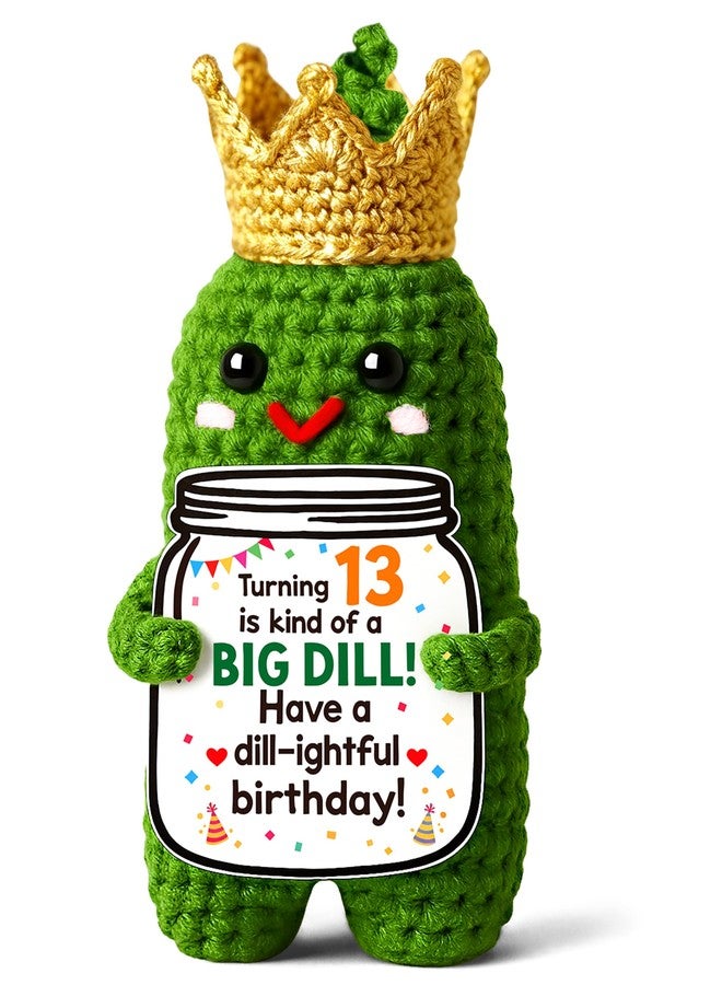 MAMAGIFTREE Funny 13th Birthday Gifts Decorations Card for Boy Girl -Have a Dill-ightful Birthday! Handmade Crochet Crown Pickle, 13 Year Old Gift for Teens 13 Son Daughter Grandchild Sister - Image 1
