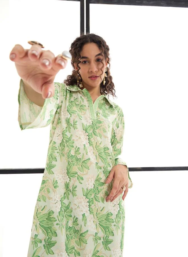 SASSAFRAS Floral Print Maxi Dress with Embroidery Detail by Styli