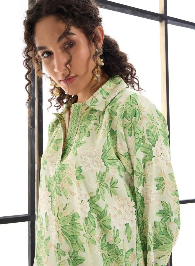 SASSAFRAS Floral Print Maxi Dress with Embroidery Detail by Styli