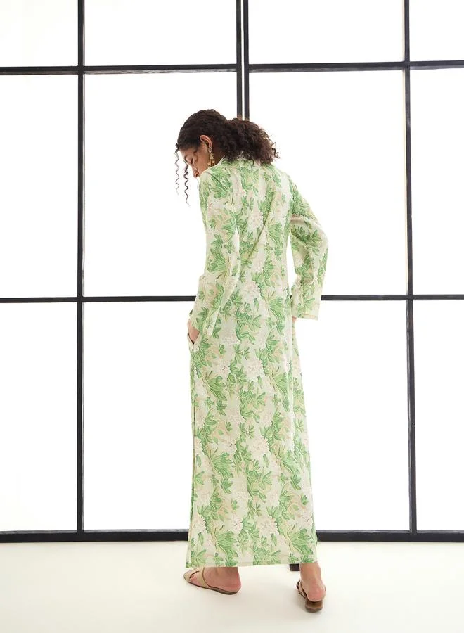 SASSAFRAS Floral Print Maxi Dress with Embroidery Detail by Styli