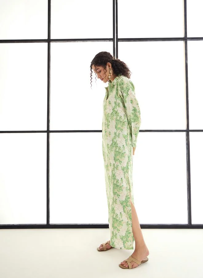 SASSAFRAS Floral Print Maxi Dress with Embroidery Detail by Styli