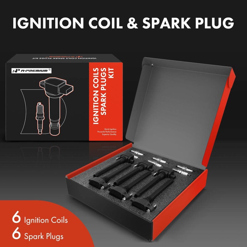 A-Premium Set of 6 (Black) Ignition Coil Pack and Iridium Spark Plugs Compatible with Jeep Grand Cherokee 2011-2015, Wrangler 2012-2017 & Dodge Grand Caravan 2011-2020, V6 3.6L - Image 2