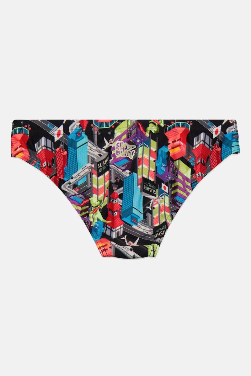 speedo Women Allover Print Bikini Bottom, Black Combo  - Image 2