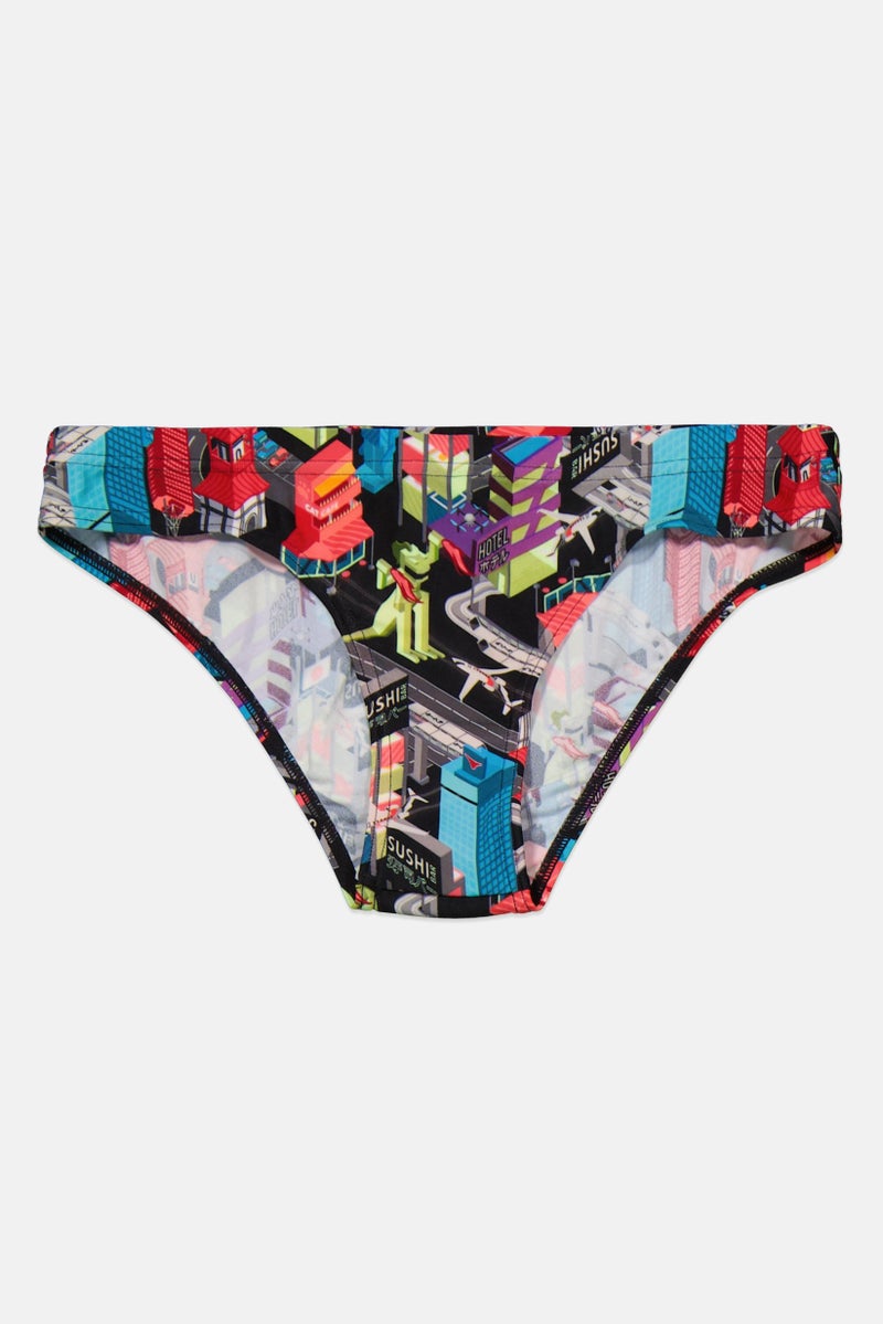 speedo Women Allover Print Bikini Bottom, Black Combo  - Image 1