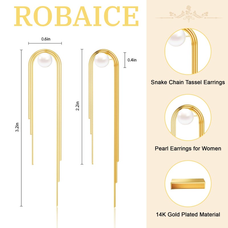 Robaice Gold Dangle Earrings for Women Dainty Long Tassel Pearl Drop Earrings Trendy, Hypoallergenic Dangling Snake Chain Earrings for Women Jewelry - Image 5