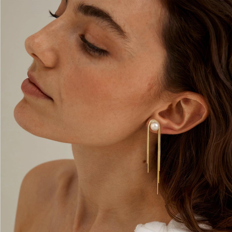 Robaice Gold Dangle Earrings for Women Dainty Long Tassel Pearl Drop Earrings Trendy, Hypoallergenic Dangling Snake Chain Earrings for Women Jewelry - Image 3