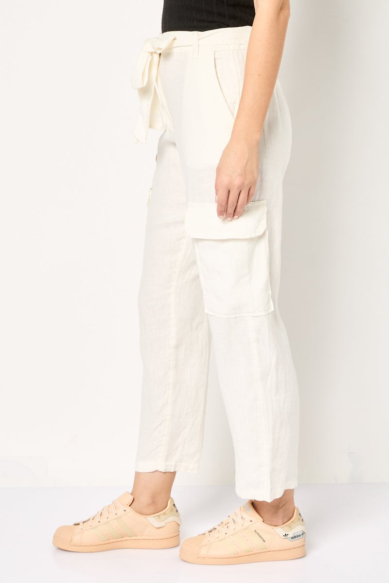 promod Women Regular Fit Solid Cargo Pants, Ivory - Image 4