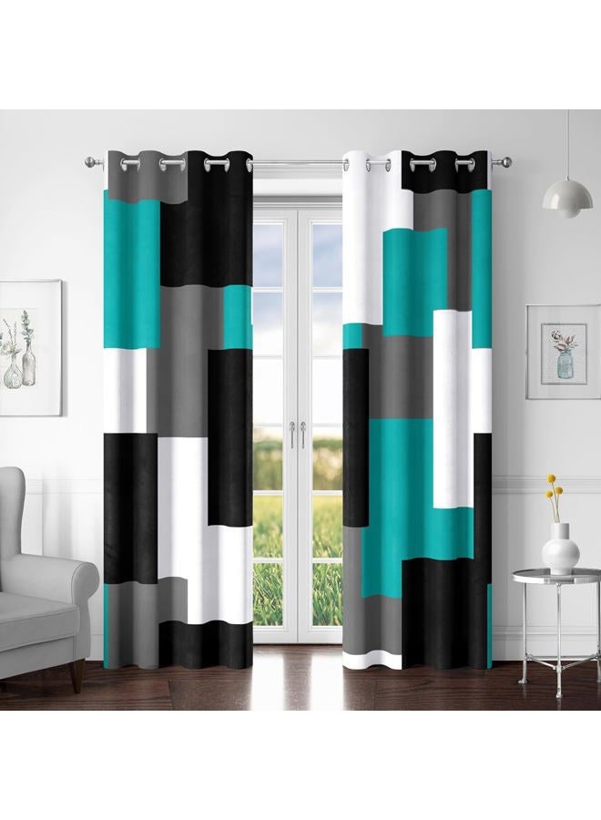 Tyrot Teal Black and Grey Blackout Curtains, Teal, 52x63 - Image 1