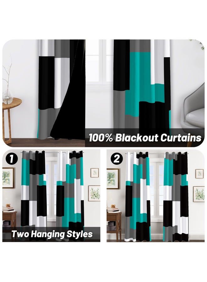 Tyrot Teal Black and Grey Blackout Curtains, Teal, 52x63 - Image 2