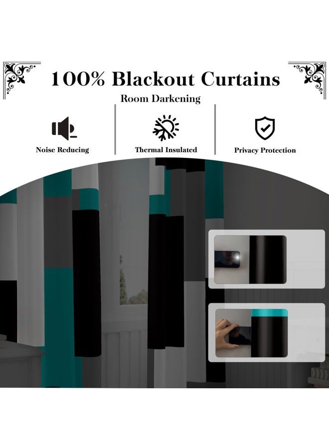 Tyrot Teal Black and Grey Blackout Curtains, Teal, 52x63 - Image 3