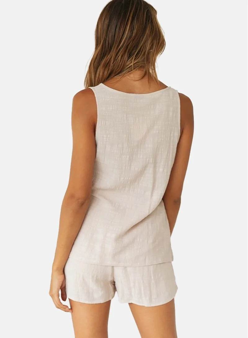 YUNIQEE Beige V Neck Solid Top with Shorts