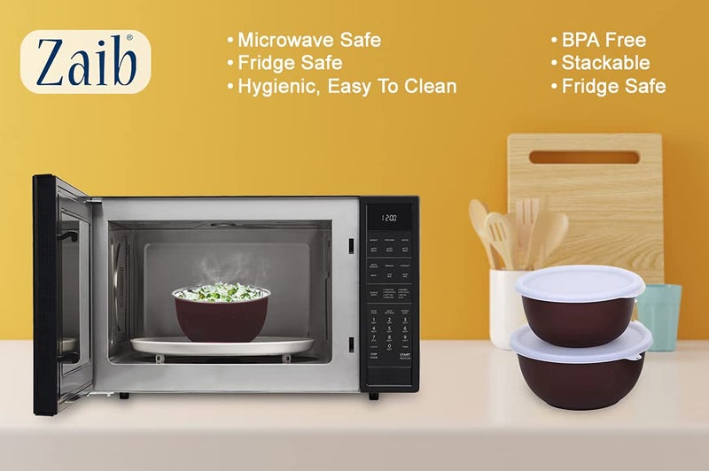 Zaib Steel Mxing Bowl | Micrwoave Safe Stainless Steel Containers for Kitchen with Lid Set of 3 (Dbrown WL 3 A) - Image 4