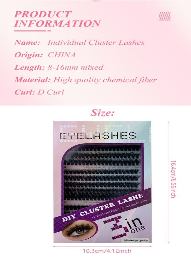 Generic 300PCS Curly Fluffy Individual Eyelashes，Soft Curly  False  Lashes， Natural Looking DIY Eyelash Extensions Fluffy False Eyelash Individual Eyelash Clusters Reusable Eyelash Extensions 8- 16mm, 3 Curls D60 D80 D100  for Make up  - Image 4